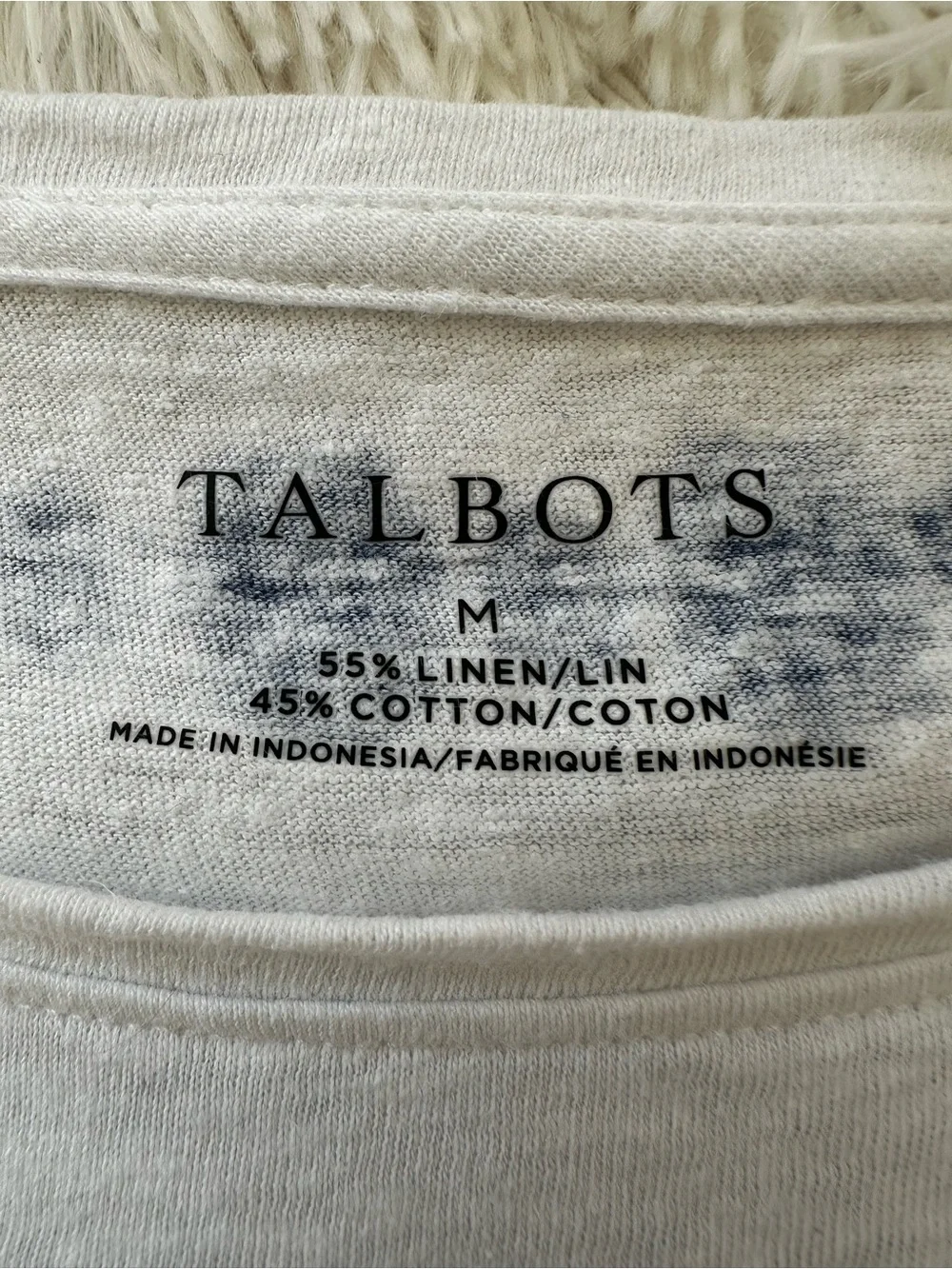 Talbots Blue White Tie Dye Stripe Linen Cotton Top Size Medium Ruched Sleeve - Picture 5 of 6